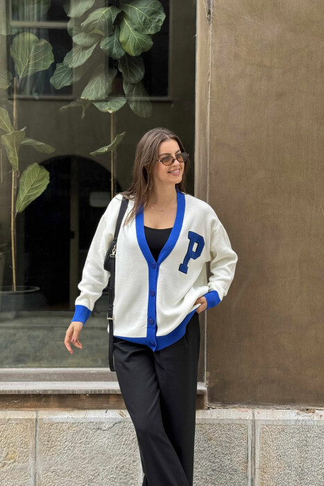 P LETTER SIMPLE WOMEN CARDIGAN WHITE-BLUE/BABL - 3