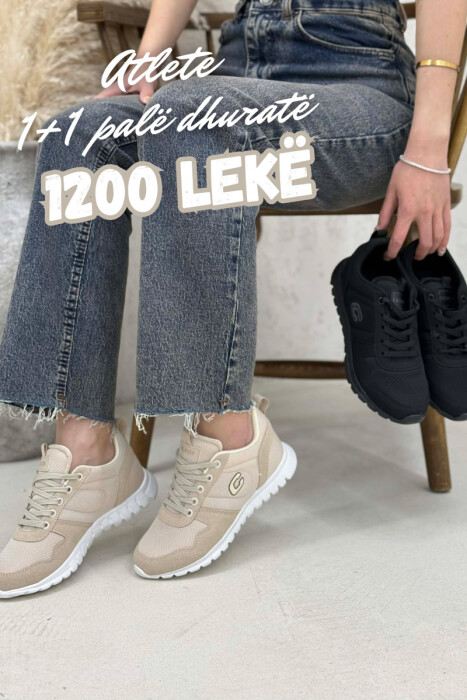 PACK OF 2 PIECES SIMPLE EVERYDAY ONE COLOR WOMEN SNEAKERS BLACK-BEIGE/ZEBE - 