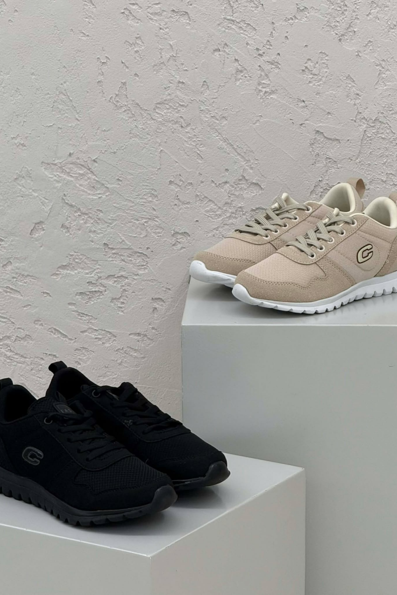 PACK OF 2 PIECES SIMPLE EVERYDAY ONE COLOR WOMEN SNEAKERS BLACK-BEIGE/ZEBE - 4