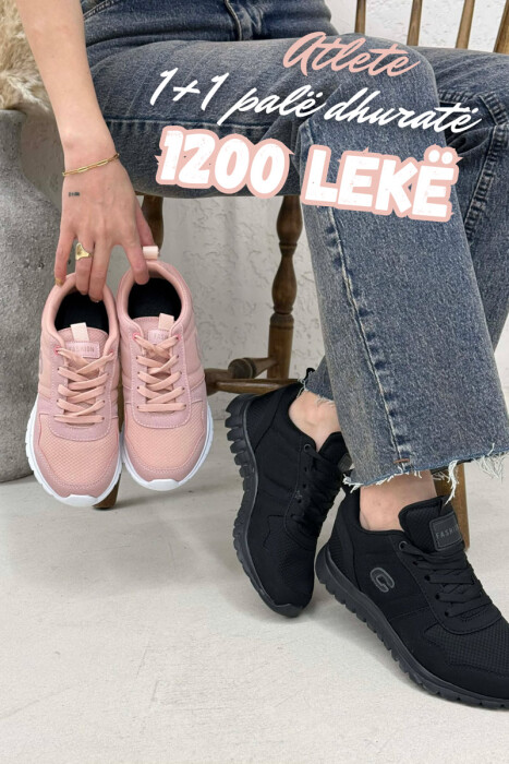 PACK OF 2 PIECES SIMPLE EVERYDAY ONE COLOR WOMEN SNEAKERS BLACK+POWDER - 