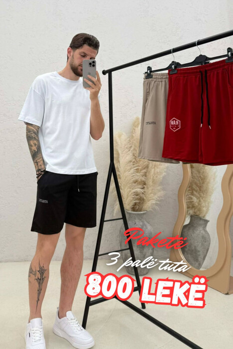 PACK OF 3 PIECE WRITTING ONE COLOR MEN SHORT SWEATPANTS BLACK+BEIGE+RED/ZE+BZH+KU - 1