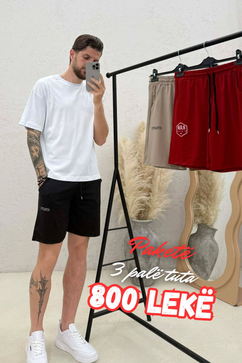 PACK OF 3 PIECE WRITTING ONE COLOR MEN SHORT SWEATPANTS BLACK+BEIGE+RED/ZE+BZH+KU - 1