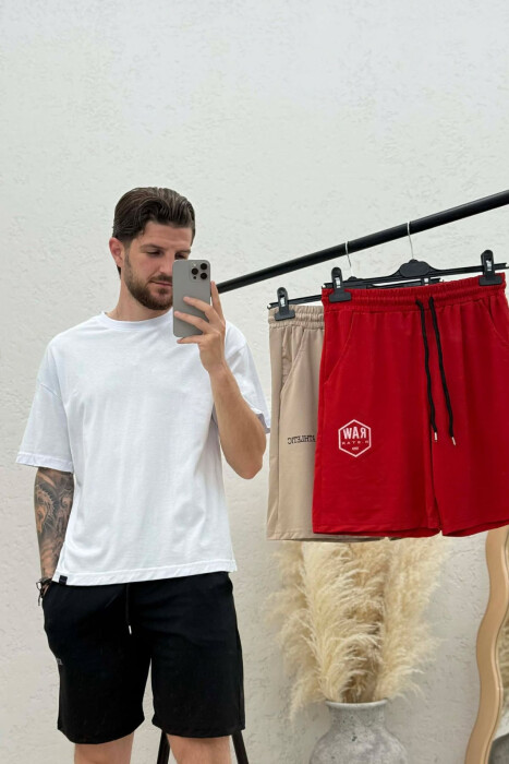 PACK OF 3 PIECE WRITTING ONE COLOR MEN SHORT SWEATPANTS BLACK+BEIGE+RED/ZE+BZH+KU - 2