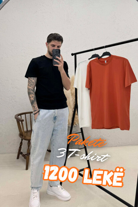 PACK OF 3 PIECES ONE COLOR SIMPLE MEN T-SHIRT MULTIPLE/SHNGJ - KLAUDIO FASHION