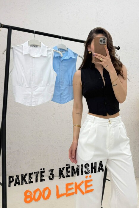 PAKETE 3 KEMISHA PA MENGE PER FEMRA NE NGJYRE TE BARDHE + TE ZEZE + BLU - KLAUDIO FASHION
