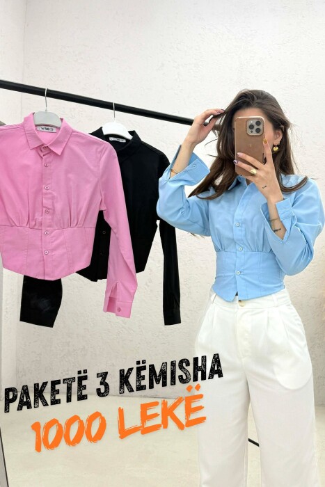 PAKETE 3 KEMISHA TE THJESHTA PER FEMRA NE NGJYRE ROZE + BLU + TE ZEZE - KLAUDIO FASHION