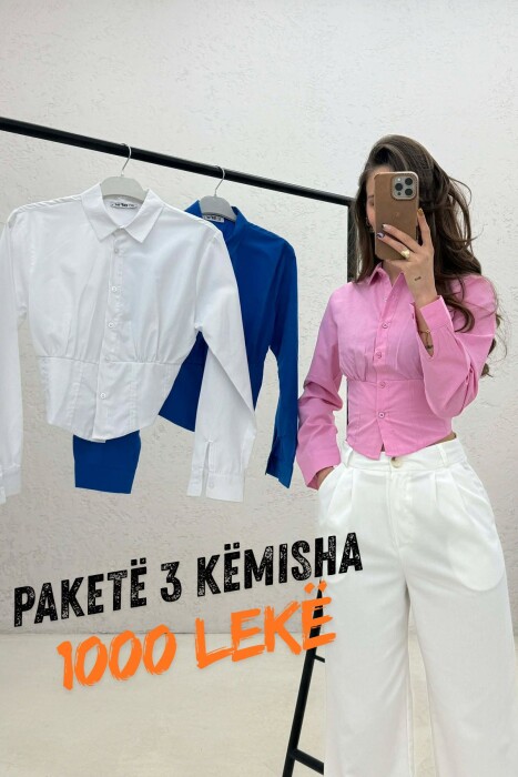 PAKETE 3 KEMISHA TE THJESHTA PER FEMRA NE NGJYRE TE BARDHE + ROZE + BLU - KLAUDIO FASHION