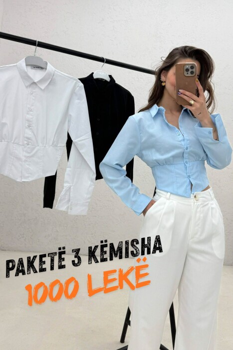 PAKETE 3 KEMISHA TE THJESHTA PER FEMRA NE NGJYRE TE BARDHE + TE ZEZE + BLU - KLAUDIO FASHION