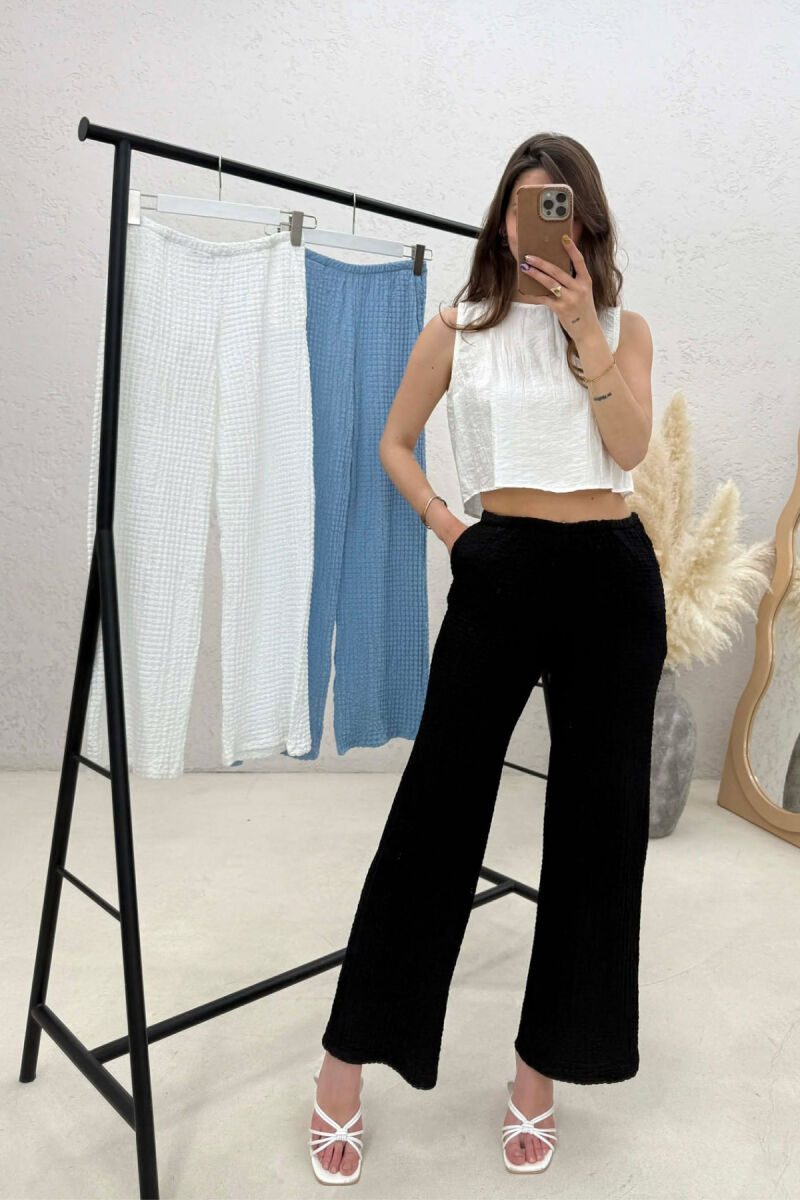 PAKETE 3 PALE PANTALLONA PER FEMRA NE NGJYRE TE BARDHE+ TE ZEZE + BLU - 2