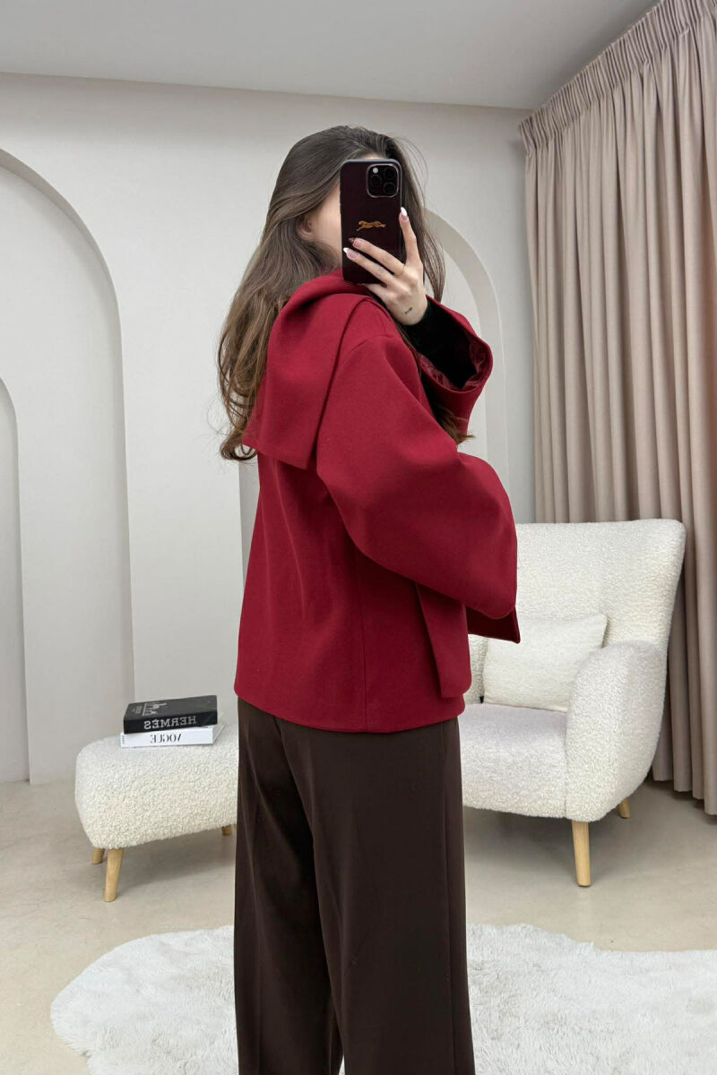 PALLTO E THJESHTE NJE NGJYRESHE ME BUTONA DHE ME DETAJIN E SHALLIT PER FEMRA NE NGJYRE VISHNJE - 7