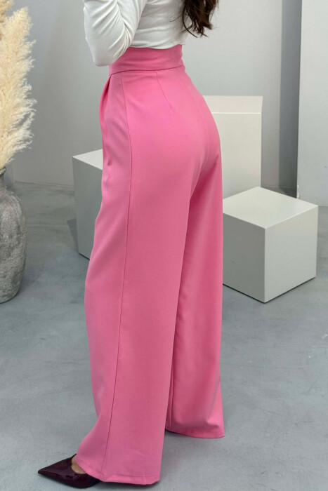 PANTALLONA TE GJERA NJE NGJYRESHE ME BEL GJYSEM ELASTIK PER FEMRA NE NGJYRE ROZE - 2