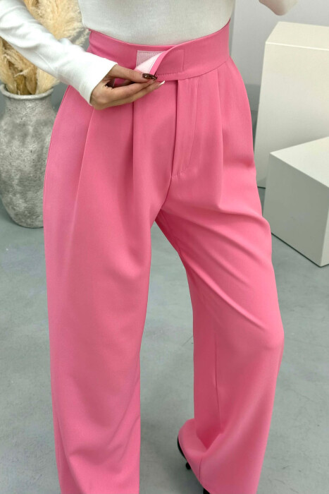 PANTALLONA TE GJERA NJE NGJYRESHE ME BEL GJYSEM ELASTIK PER FEMRA NE NGJYRE ROZE - 4