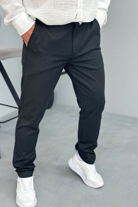 PANTALLONA KLASIKE NJË NGJYRËSHE PËR MESHKUJ NË NGJYRËN GRI E ERRËT - 3