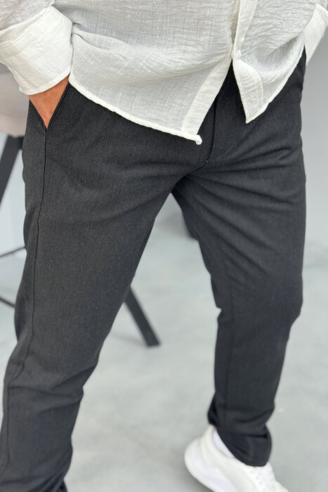 PANTALLONA KLASIKE NJË NGJYRËSHE PËR MESHKUJ NË NGJYRËN GRI E ERRËT - 4