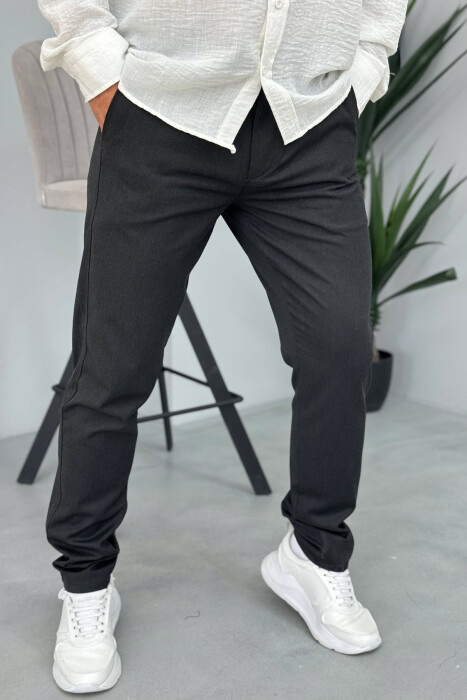 PANTALLONA KLASIKE NJË NGJYRËSHE PËR MESHKUJ NË NGJYRËN GRI E ERRËT - 5