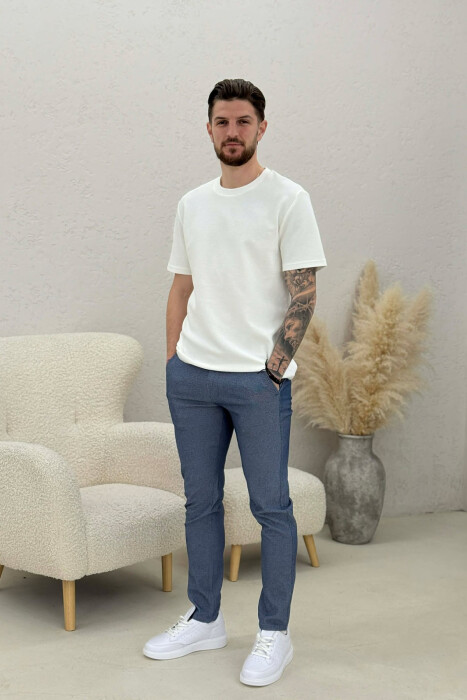 PANTALLONA KLASIKE TE THJESHTA NJE NGJYRESHE PER MESHKUJ NE NGJYRE BLU - 5