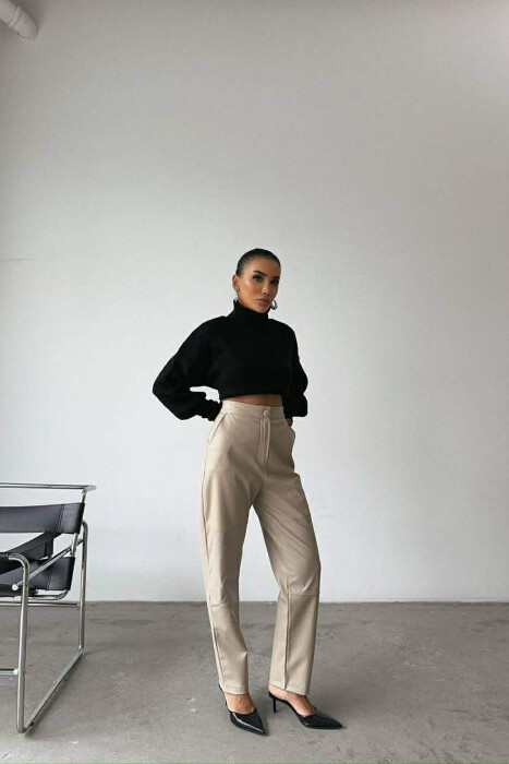 PANTALLONA LEKURE TE THJESHTA NJE NGJYRESHE PER FEMRA NE NGJYRE BEZHE - 3