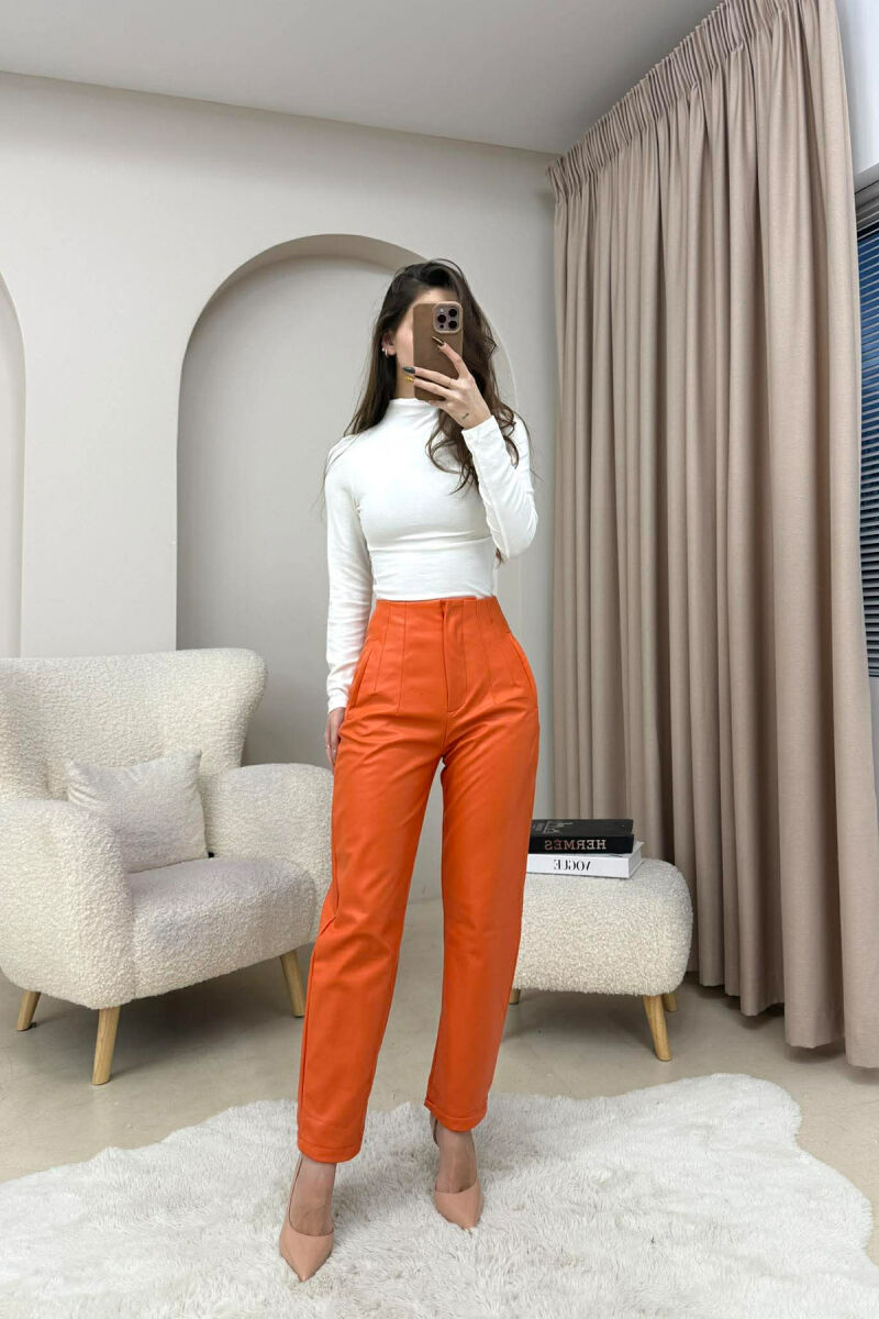 PANTALLONA LEKURE TE THJESHTA NJE NGJYRESHE PER FEMRA NE NGJYRE PORTOKALLI - 2