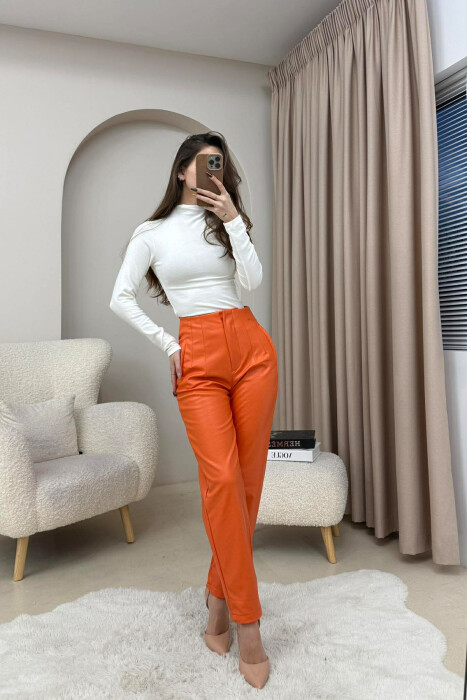 PANTALLONA LEKURE TE THJESHTA NJE NGJYRESHE PER FEMRA NE NGJYRE PORTOKALLI - 3