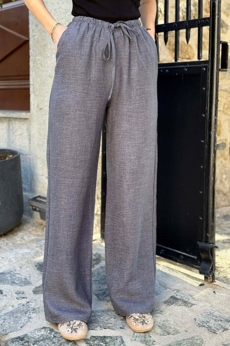 PANTALLONA ME BEL ELASTIK DHE ME DETAJIN E LIDHSEVE PER FEMRA NE NGJYRE GRI TE ERRET - 4