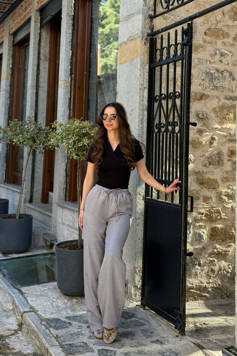 PANTALLONA ME BEL ELASTIK DHE ME DETAJIN E LIDHSEVE PER FEMRA NE NGJYRE GRI TE ZBARDHUR - 6