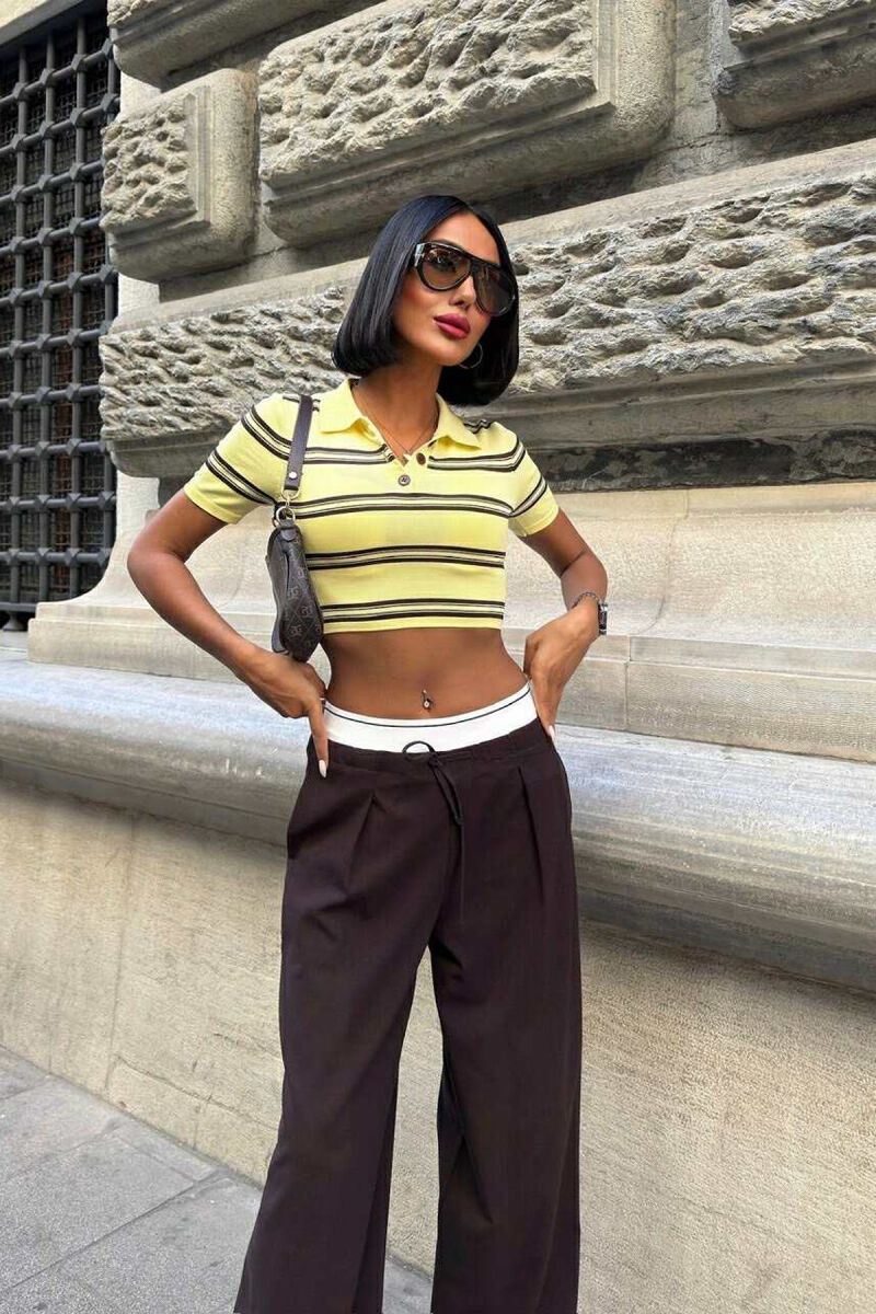 PANTALLONA ME BEL ELASTIK&LIDHËSE PËR FEMRA NË NGJYRË KAFE TË ERRËT - 3