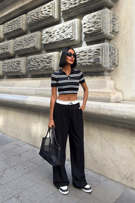 PANTALLONA ME BEL ELASTIK&LIDHËSE PËR FEMRA NË NGJYRË KAFE TË ZEZË - 1