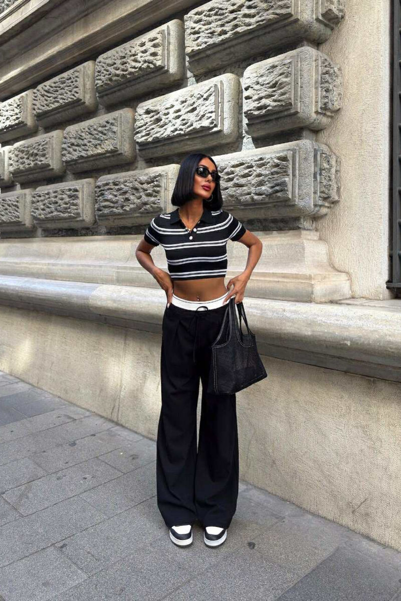 PANTALLONA ME BEL ELASTIK&LIDHËSE PËR FEMRA NË NGJYRË KAFE TË ZEZË - 2