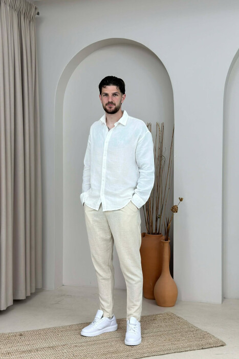 PANTALLONA ME RRIP PER MESHKUJ NE NGJYRE KREM - KLAUDIO FASHION