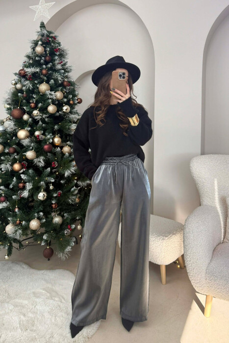 PANATLLONA ME SHKËLQIM ME LIDHËSE DHE BEL ELASTIK PËR FEMRA NË NGJYRË GRI TË ERRËT - 2