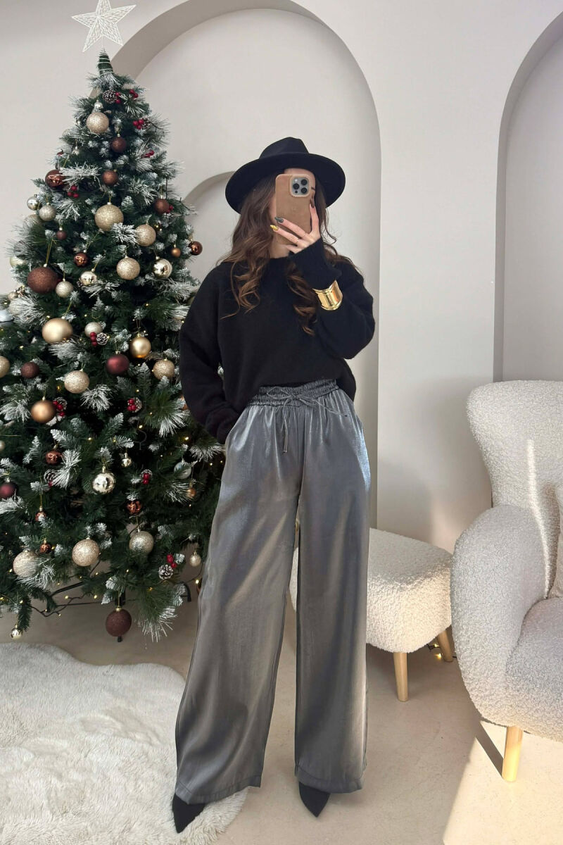 PANATLLONA ME SHKËLQIM ME LIDHËSE DHE BEL ELASTIK PËR FEMRA NË NGJYRË GRI TË ERRËT - 2