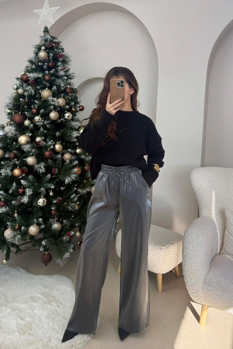 PANATLLONA ME SHKËLQIM ME LIDHËSE DHE BEL ELASTIK PËR FEMRA NË NGJYRË GRI TË ERRËT - 3