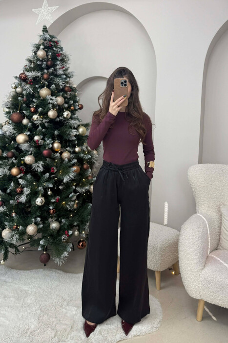 PANATLLONA ME SHKËLQIM ME LIDHËSE DHE BEL ELASTIK PËR FEMRA NË NGJYRË TË ZEZË - 3