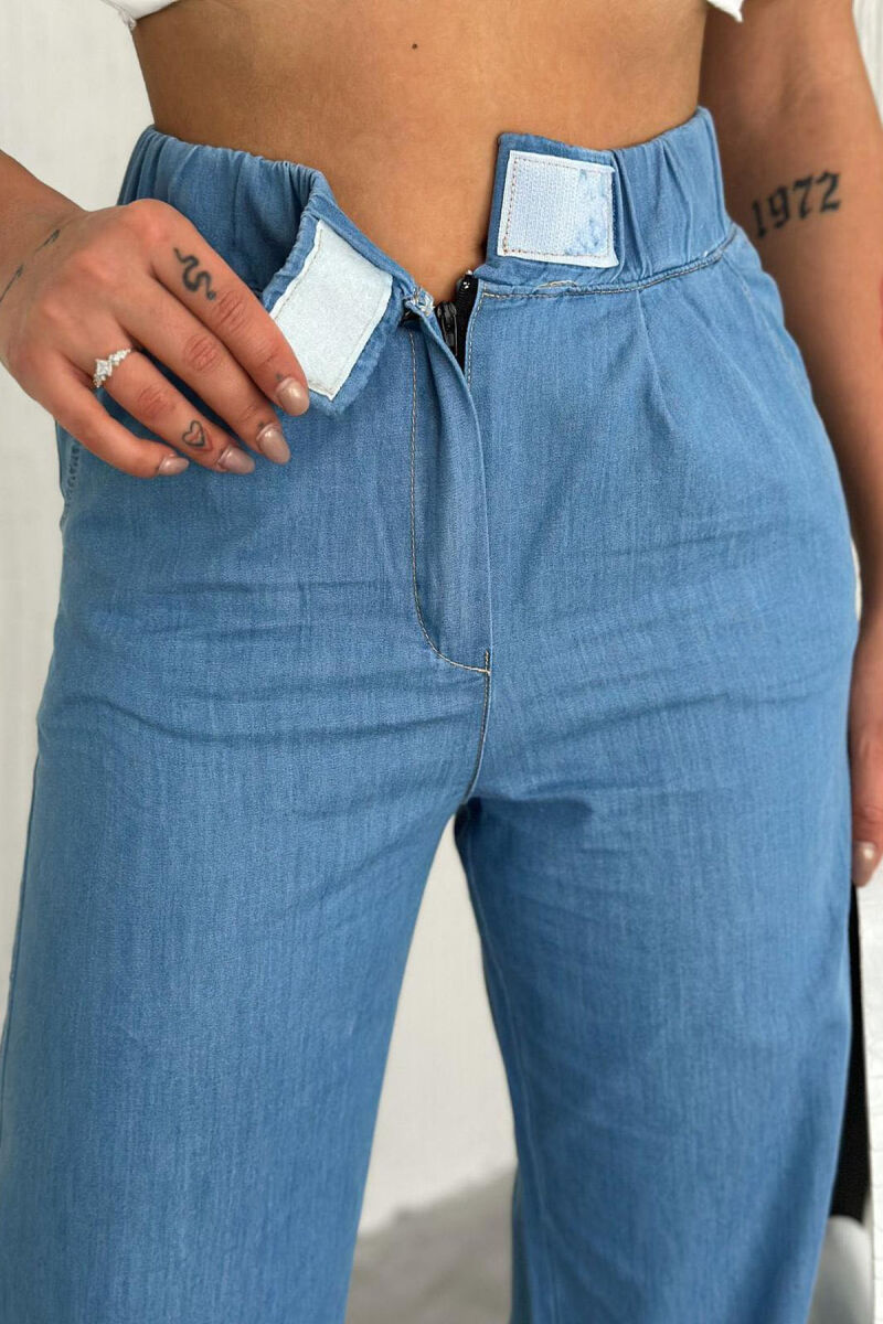 PANTALLONA NJË NGJYRËSHE ME BEL ELASTIK PËR FEMRA NË NGJYRË BLU E ZBARDHUR - 4