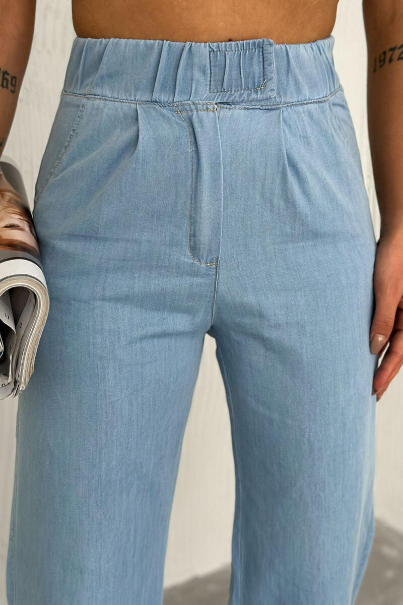 PANTALLONA NJË NGJYRËSHE ME BEL ELASTIK PËR FEMRA NË NGJYRË BABY BLU - 3