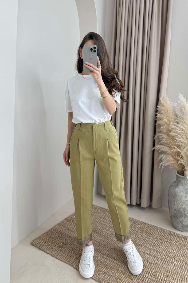 PANTALLONA NJË NGJYRËSHE ME BEL ELASTIK PËR FEMRA NË NGJYRËN JESHILE - 5