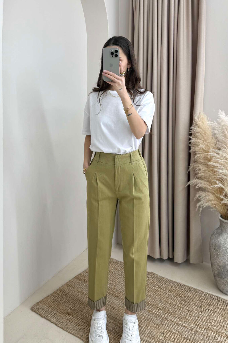 PANTALLONA NJË NGJYRËSHE ME BEL ELASTIK PËR FEMRA NË NGJYRËN JESHILE - 6