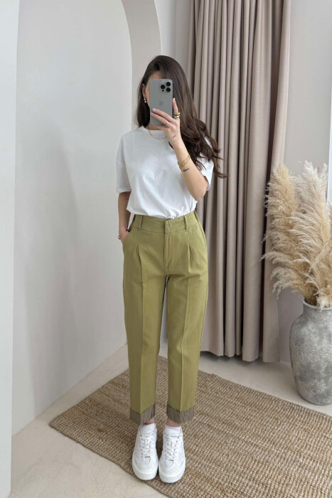 PANTALLONA NJË NGJYRËSHE ME BEL ELASTIK PËR FEMRA NË NGJYRËN JESHILE - 7