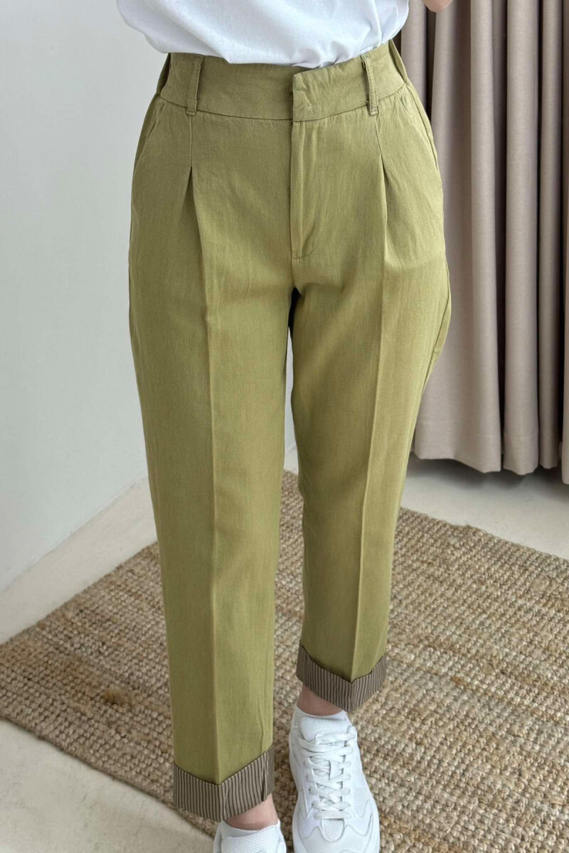 PANTALLONA NJË NGJYRËSHE ME BEL ELASTIK PËR FEMRA NË NGJYRËN JESHILE - 8