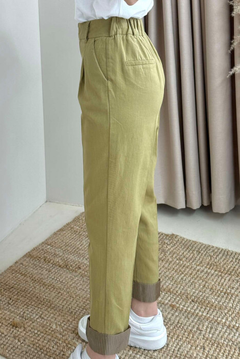 PANTALLONA NJË NGJYRËSHE ME BEL ELASTIK PËR FEMRA NË NGJYRËN JESHILE - 9