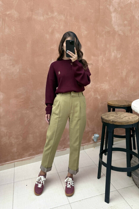 PANTALLONA NJË NGJYRËSHE ME BEL ELASTIK PËR FEMRA NË NGJYRËN JESHILE - 2