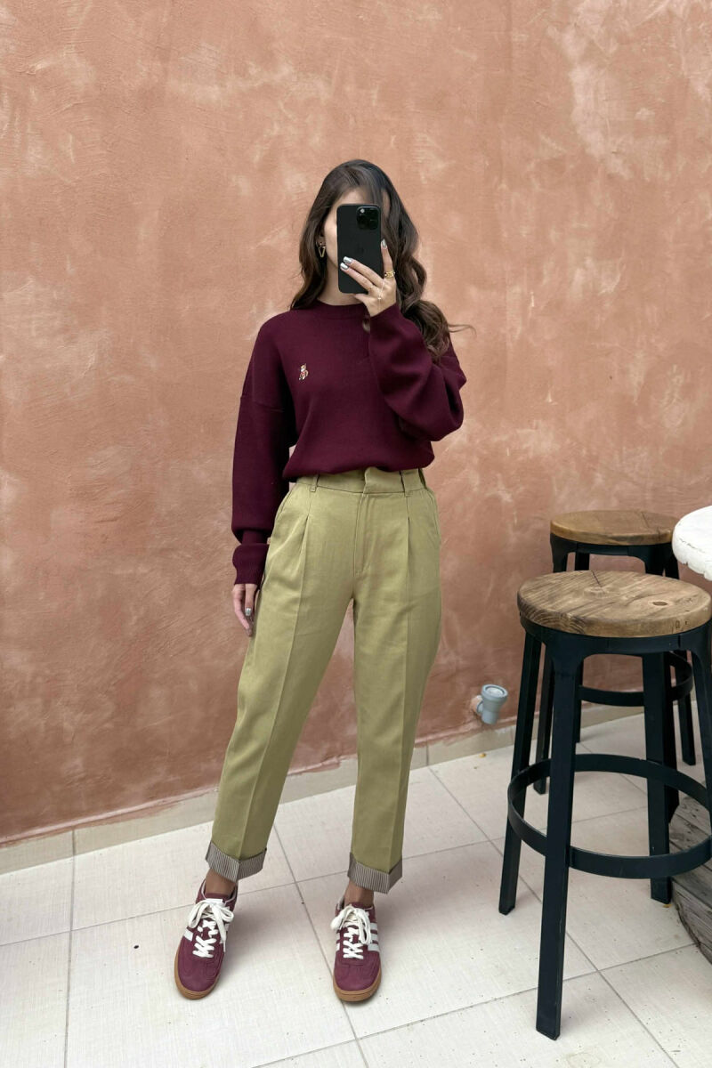 PANTALLONA NJË NGJYRËSHE ME BEL ELASTIK PËR FEMRA NË NGJYRËN JESHILE - 2