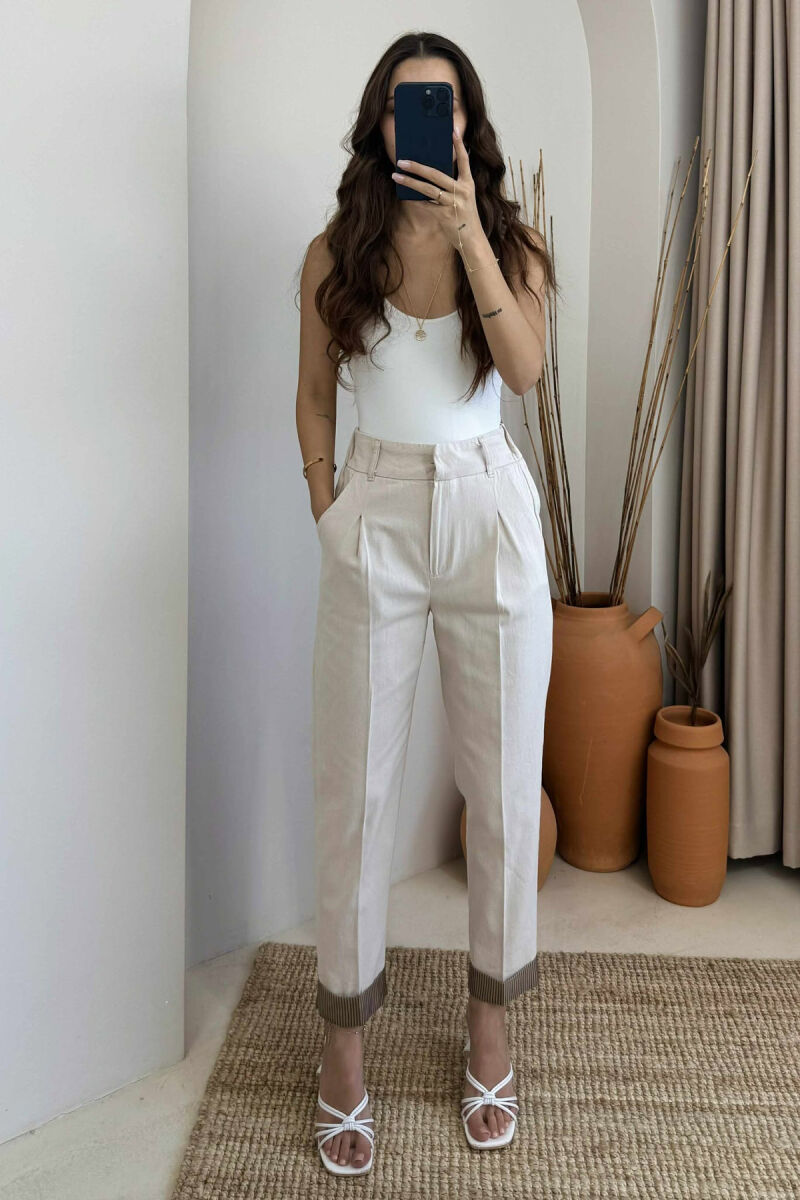 PANTALLONA NJË NGJYRËSHE ME BEL ELASTIK PËR FEMRA NË NGJYRËN KREM - 5