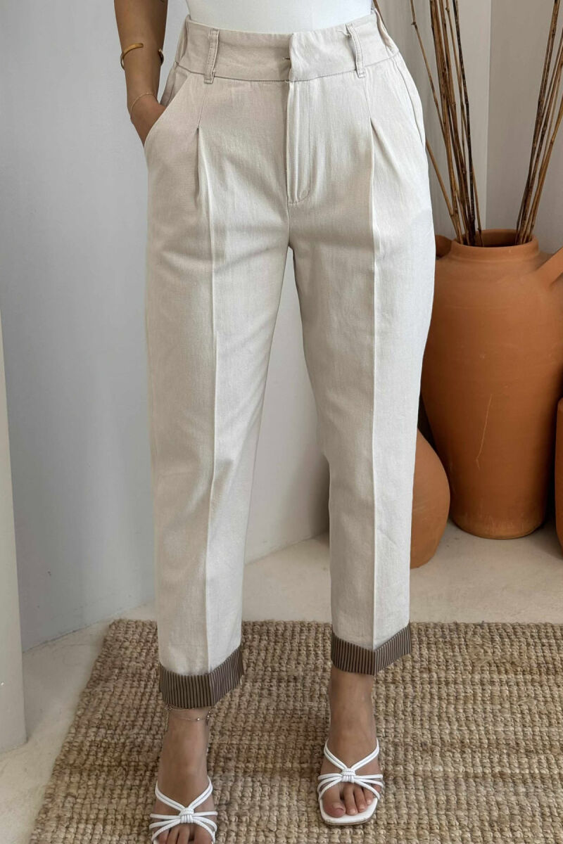 PANTALLONA NJË NGJYRËSHE ME BEL ELASTIK PËR FEMRA NË NGJYRËN KREM - 7