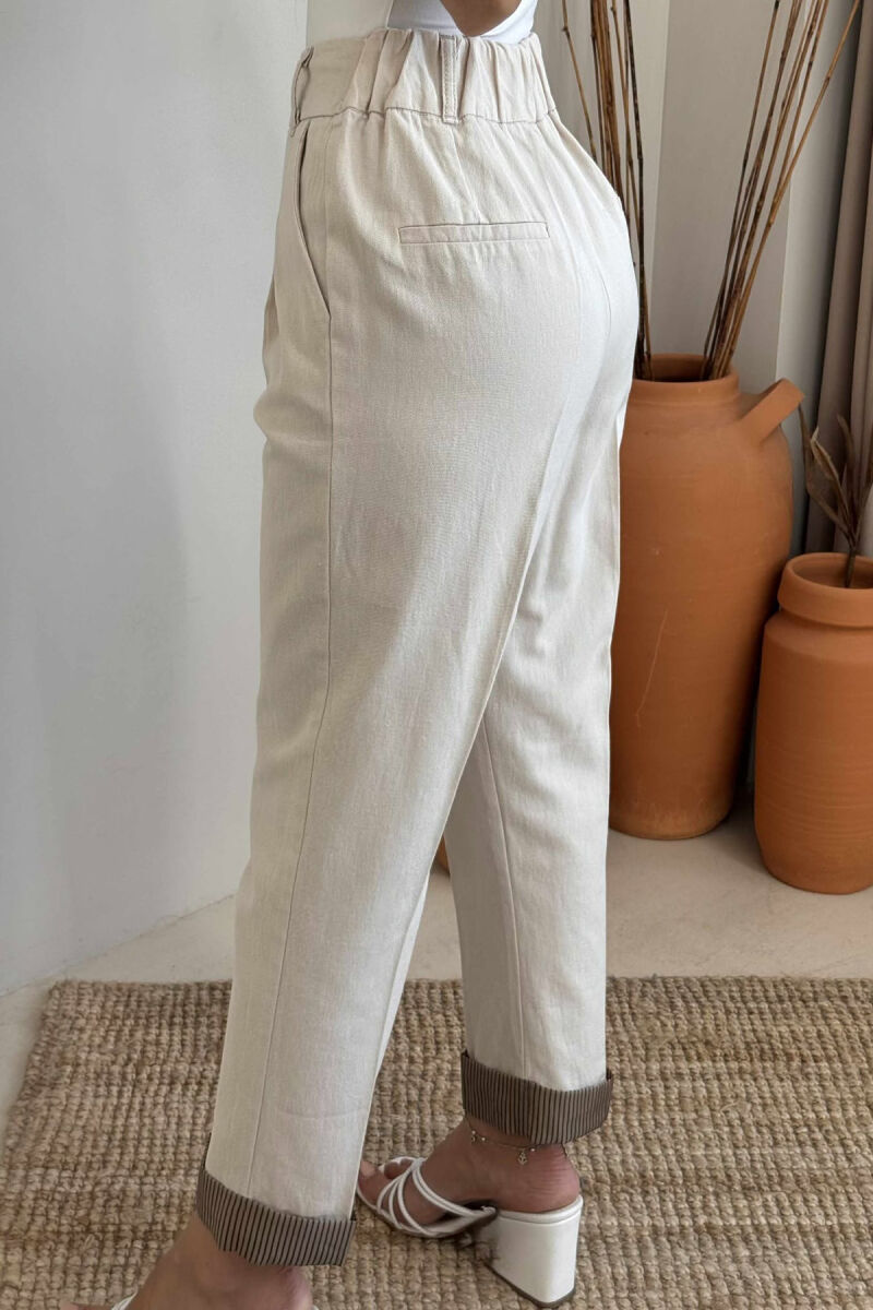 PANTALLONA NJË NGJYRËSHE ME BEL ELASTIK PËR FEMRA NË NGJYRËN KREM - 8