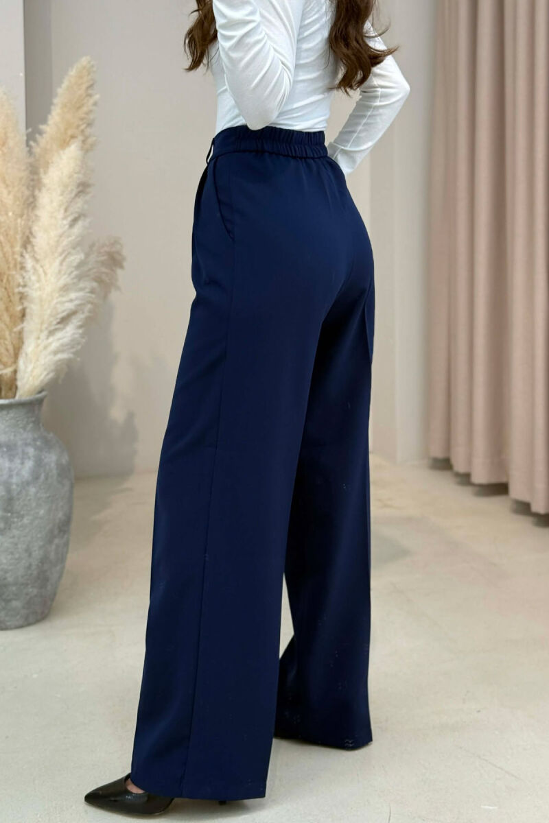 PANTALLONA NJE NGJYRESHE ME BEL GJYSEM ELASTIK PER FEMRA NE NGJYRE BLU - 2