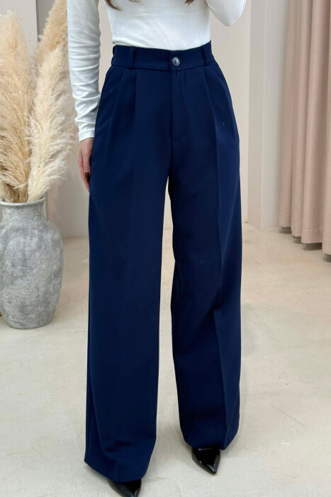 PANTALLONA NJE NGJYRESHE ME BEL GJYSEM ELASTIK PER FEMRA NE NGJYRE BLU - 4