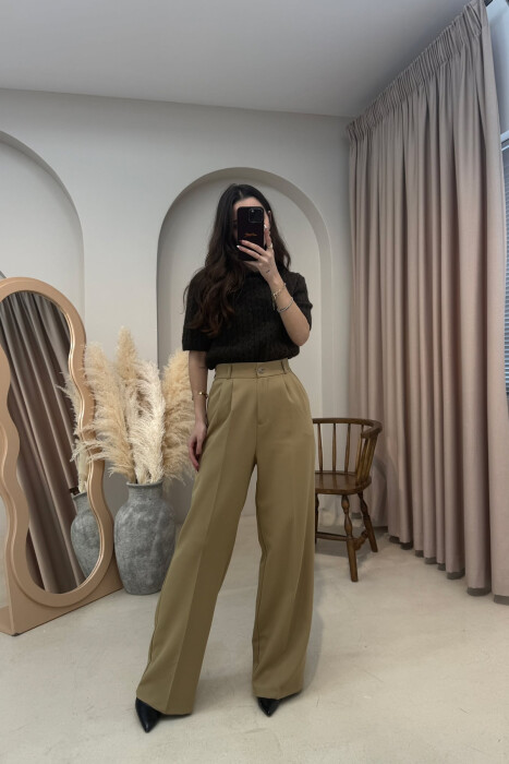 PANTALLONA NJE NGJYRESHE ME BEL GJYSEM ELASTIK PER FEMRA NE NGJYRE KAKI - 2