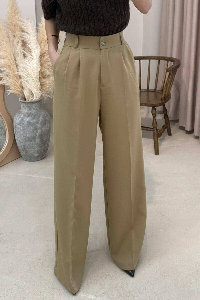 PANTALLONA NJE NGJYRESHE ME BEL GJYSEM ELASTIK PER FEMRA NE NGJYRE KAKI - 4