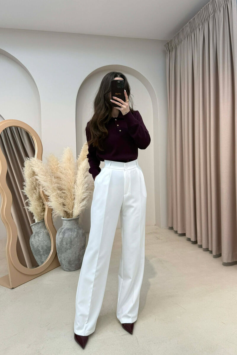 PANTALLONA NJE NGJYRESHE ME BEL GJYSEM ELASTIK PER FEMRA NE NGJYRE TE BARDHE - 2